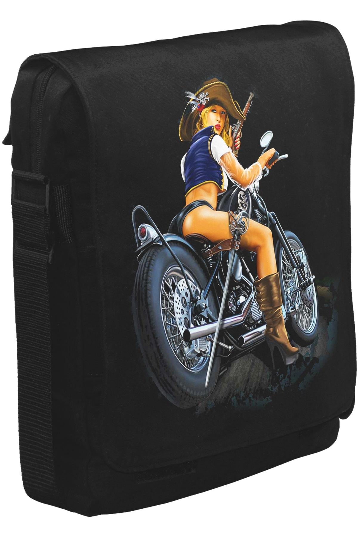 Motosiklet - Biker Girl Unisex Siyah Postacı Çanta