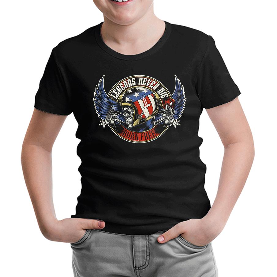 Motorcycle - Born Free Black Kids Tshirt