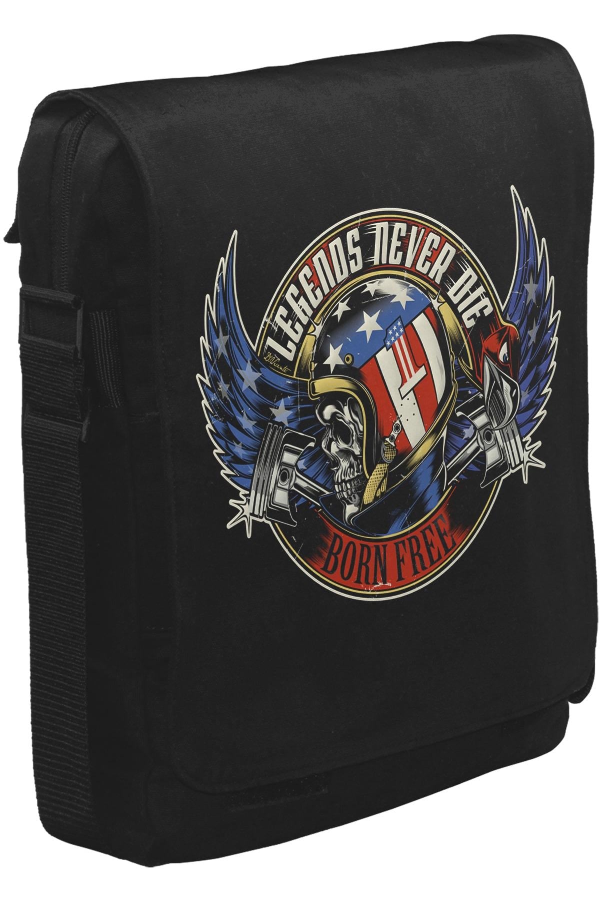 Motosiklet - Born Free Unisex Siyah Postacı Çanta