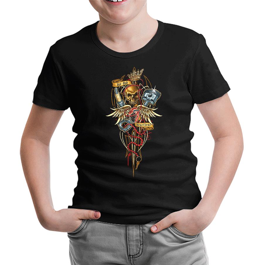 Motorcycle - Heartbeat Black Kids Tshirt