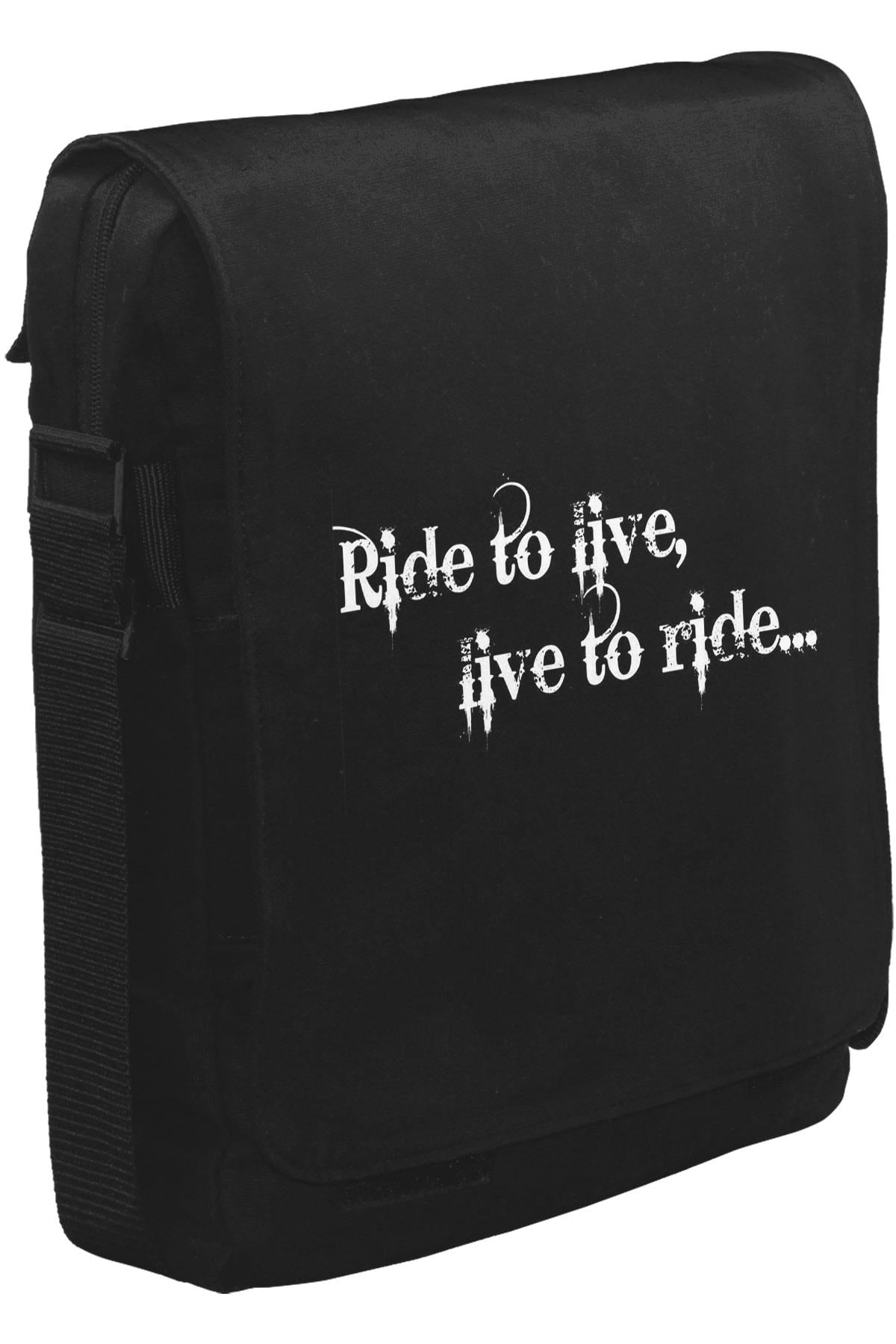 Motosiklet - Live to Ride Unisex Siyah Postacı Çanta