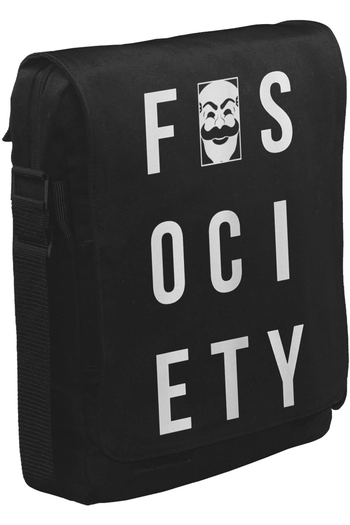 Mr.Robot - Fsociety Logo Unisex Siyah Postacı Çanta