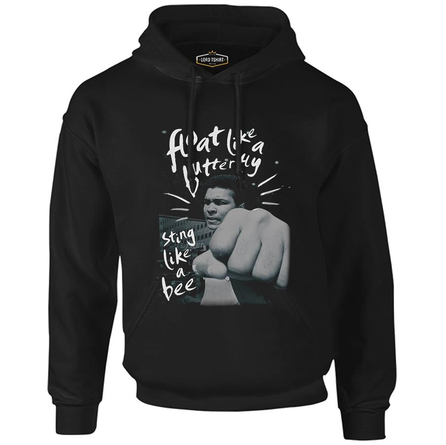 Muhammad Ali - Float Like a Butterfly Siyah Erkek Fermuarsız Kapşonlu