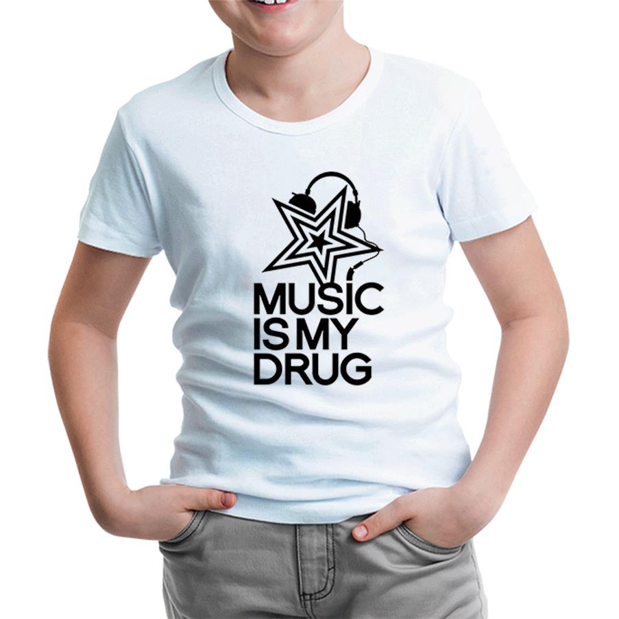 Music is My Drug - Yıldız Beyaz Kids Tshirt