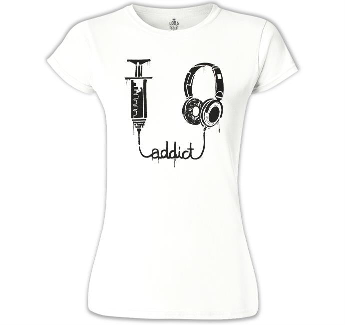 Müzik - Addict Beyaz Kadın Tshirt