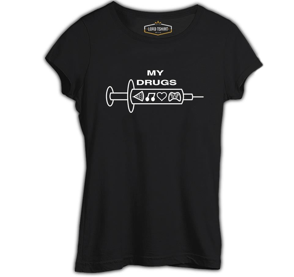 My Drugs Siyah Kadın Tshirt