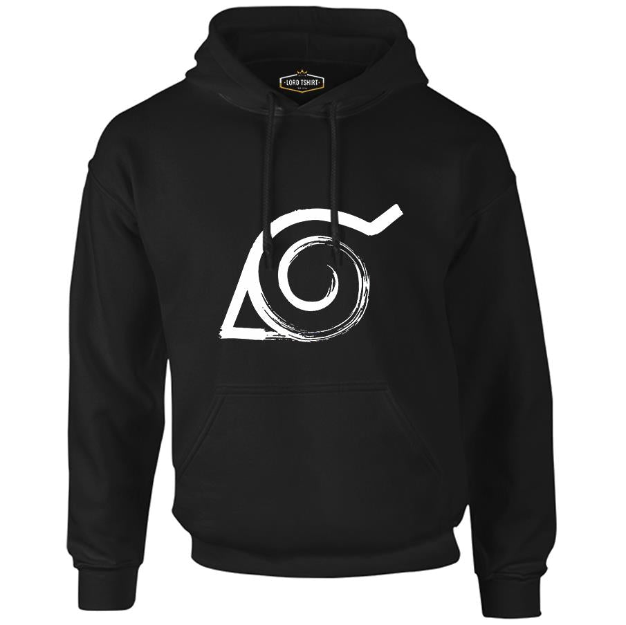 Naruto - Logo Siyah Erkek Fermuarsız Kapşonlu