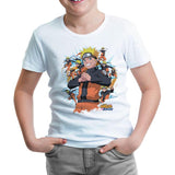 Naruto with Several Naruto Figures White Kids Tshirt