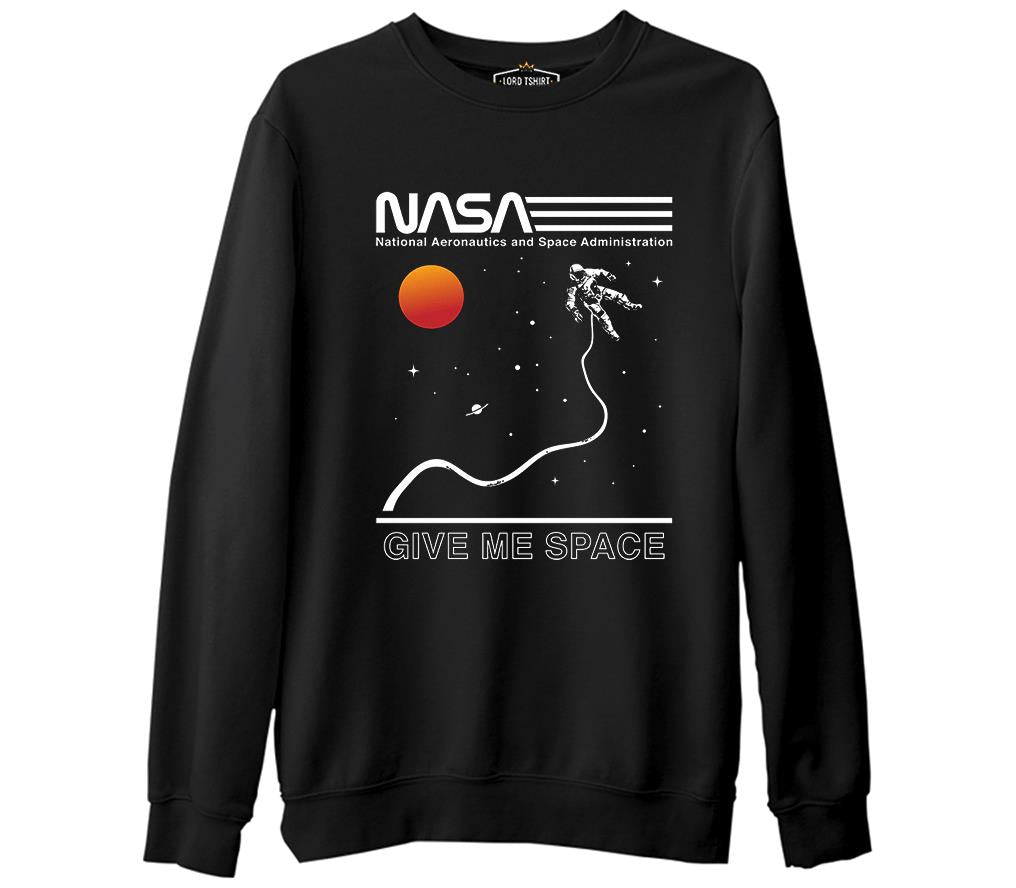 Nasa -Uzay Siyah Erkek Kalın Sweatshirt