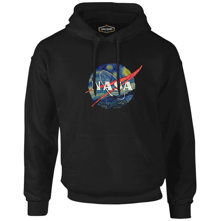 Nasa - Van Gogh Siyah Erkek Fermuarsız Kapşonlu