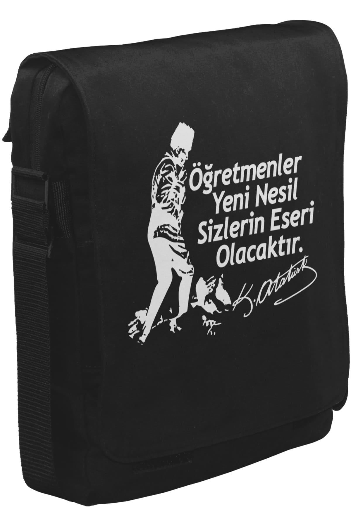 Ne Mutlu Türküm Diyene -  Öğretmenler Günü Unisex Siyah Postacı Çanta