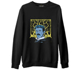 Nicola Tesla with an Electric Bacground Siyah Erkek Kalın Sweatshirt