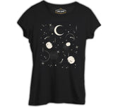 Night Sky with Moon and Stars Siyah Kadın Tshirt