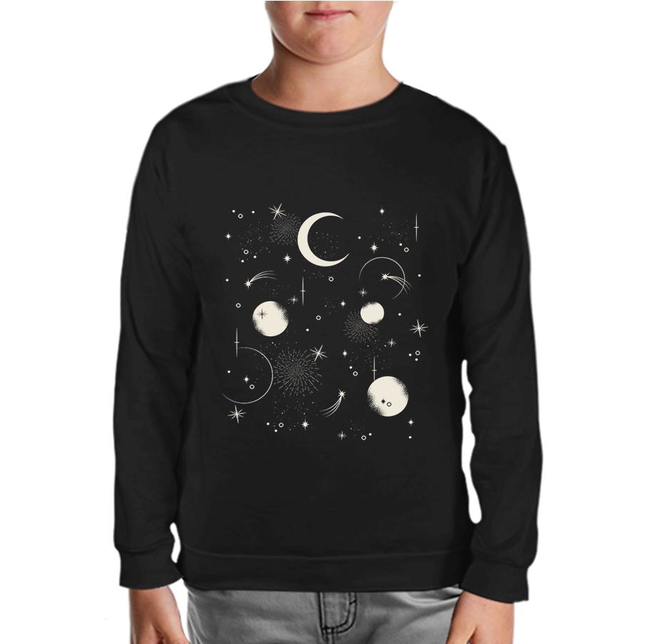 Night Sky with Moon and Stars Black Kids Sweatshirt