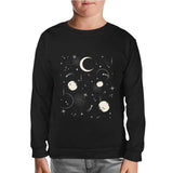 Night Sky with Moon and Stars Black Kids Sweatshirt
