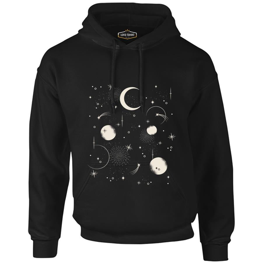 Night Sky with Moon and Stars Black Men's Zipperless Hoodie