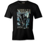 Nirvana - Kurt Cobain with the Guitar Siyah Erkek Tshirt