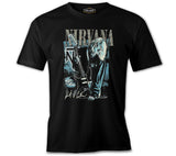 Nirvana - Kurt Cobain with the Guitar Siyah Erkek Tshirt