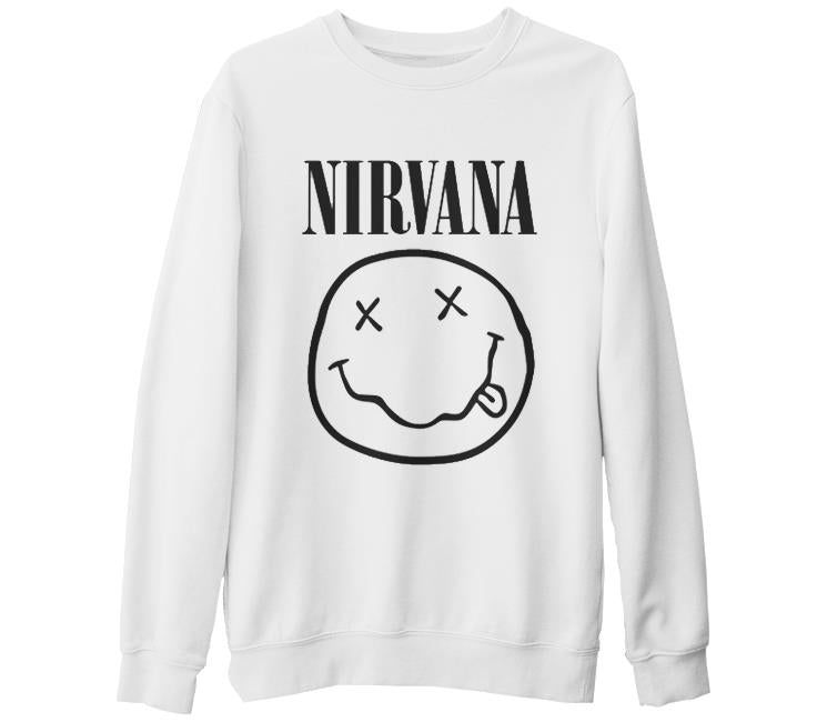 Nirvana - Logo Beyaz Kalın Sweatshirt