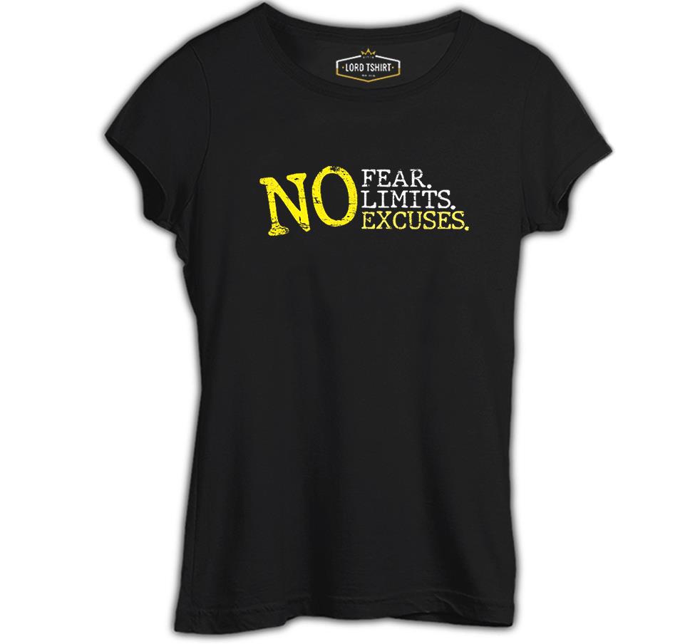 No Fear No Limits No Excuses Siyah Bayan Tshirt