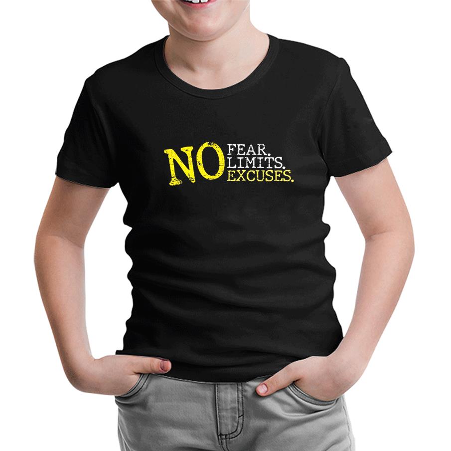 No Fear No Limits No Excuses Black Kids Tshirt 