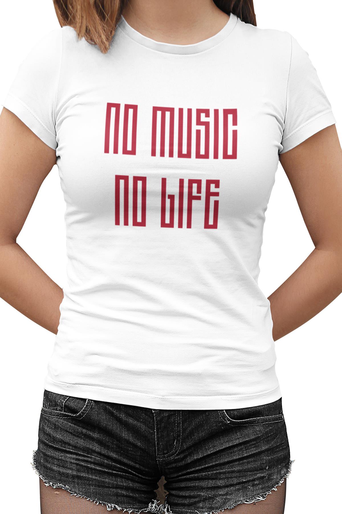 No Music No life Beyaz Kadın Tshirt