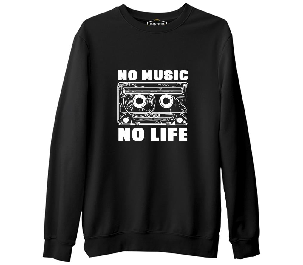 No Music No Life Cassette Tape Siyah Erkek Kalın Sweatshirt