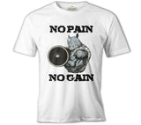 No Pain No Gain Hippo - Body Building Beyaz Erkek Tshirt
