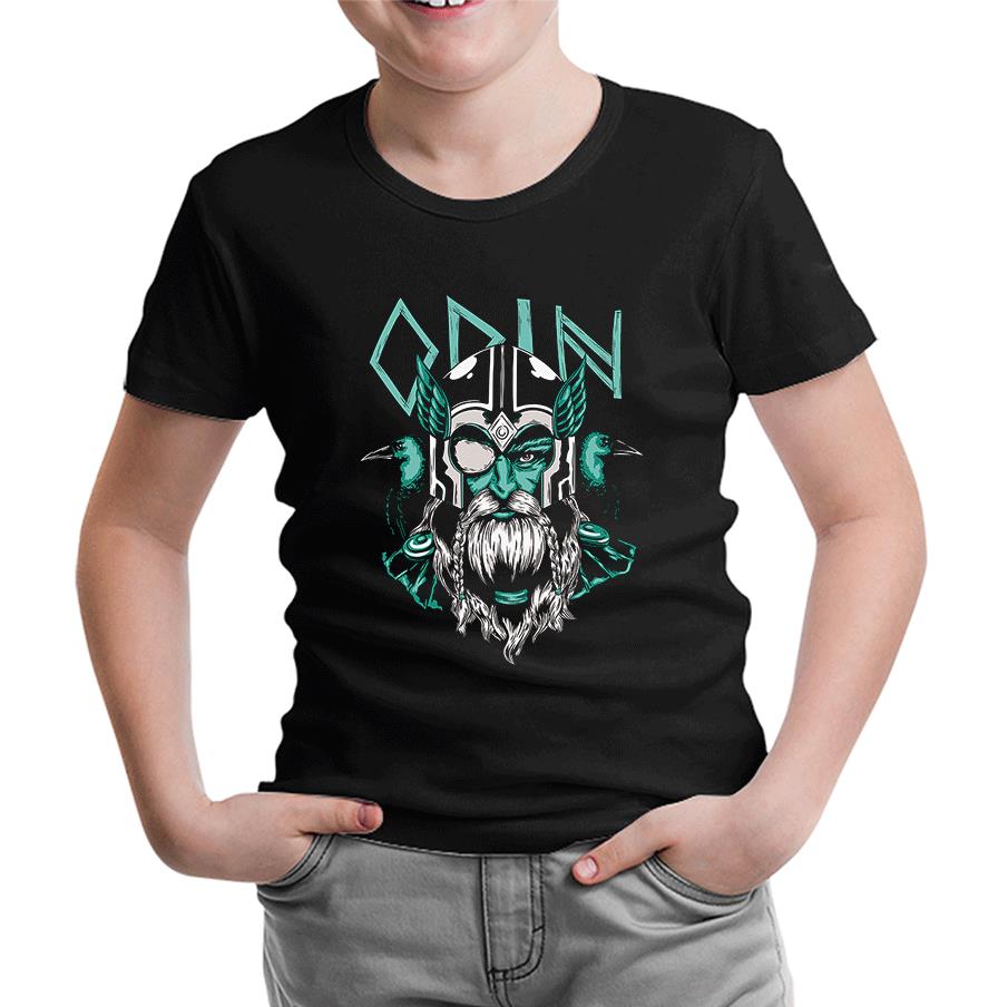Odin Viking with Raven Birds Siyah Çocuk Tshirt