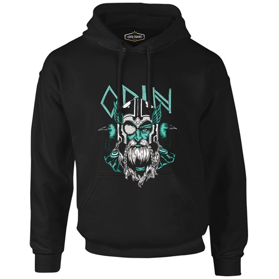 Odin Viking with Raven Birds Black Men's Zipperless Hoodie