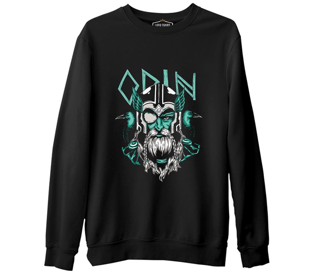 Odin Viking with Raven Birds Siyah Erkek Kalın Sweatshirt