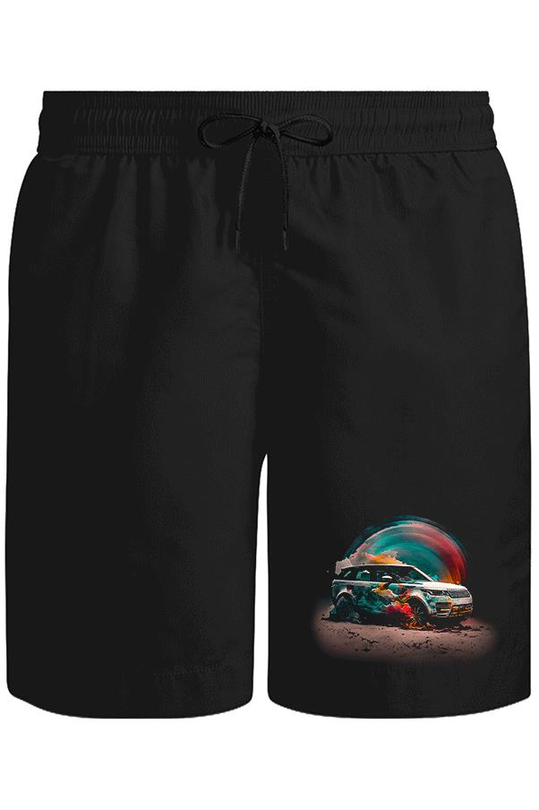 Offroad Car with Colorful Dust Background Unisex Siyah Şort