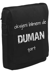 Oksijeni Bilmem de Duman Şart Unisex Siyah Postacı Çanta