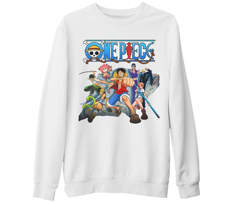 One Piece 2 Beyaz Kalın Sweatshirt