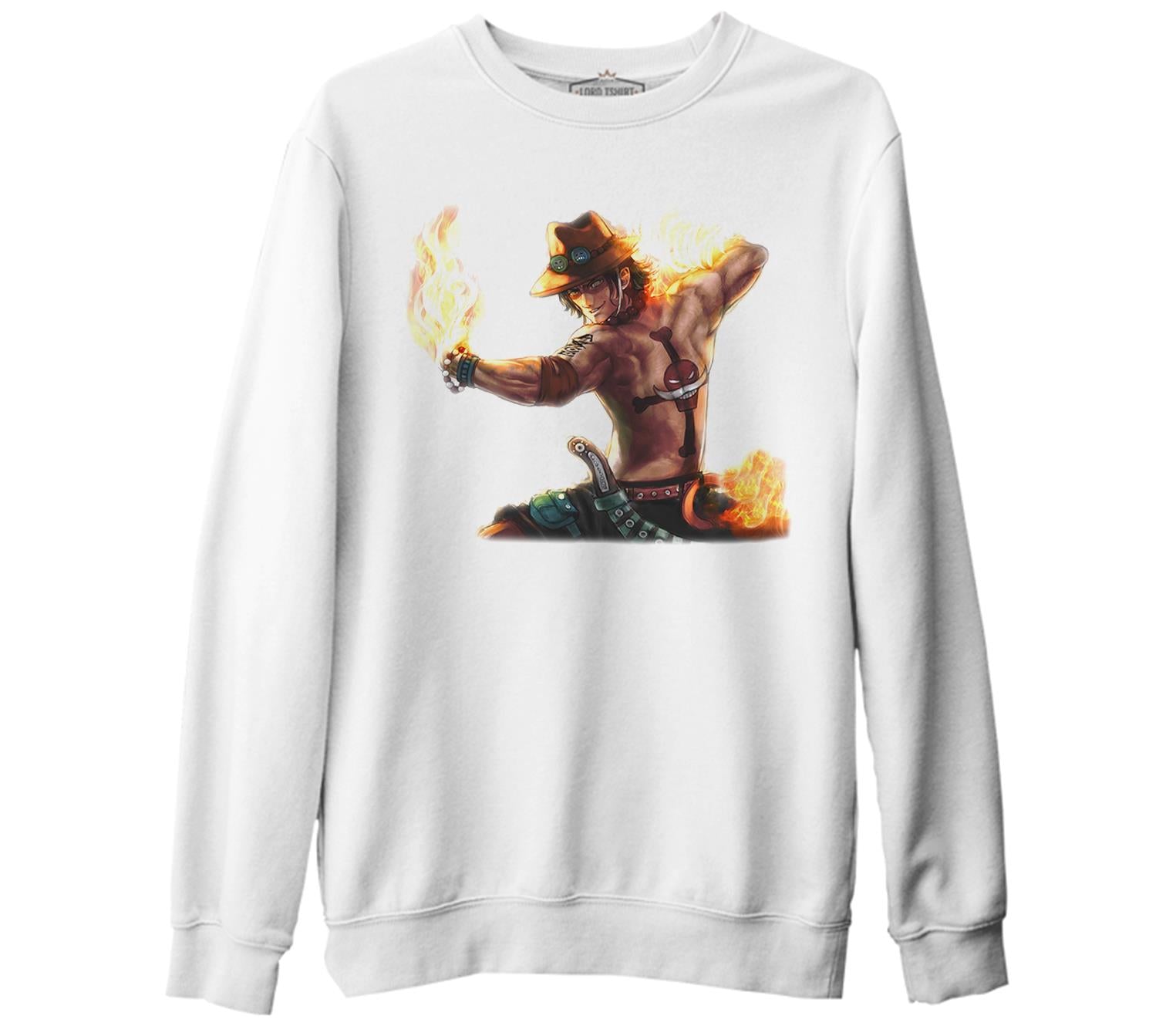 One Piece - Flame Beyaz Kalın Sweatshirt