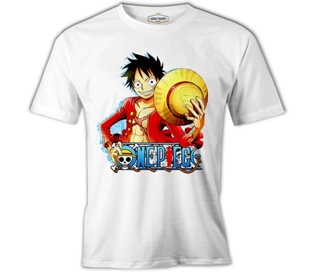 One Piece - Luffy Hat 2 Beyaz Erkek Tshirt