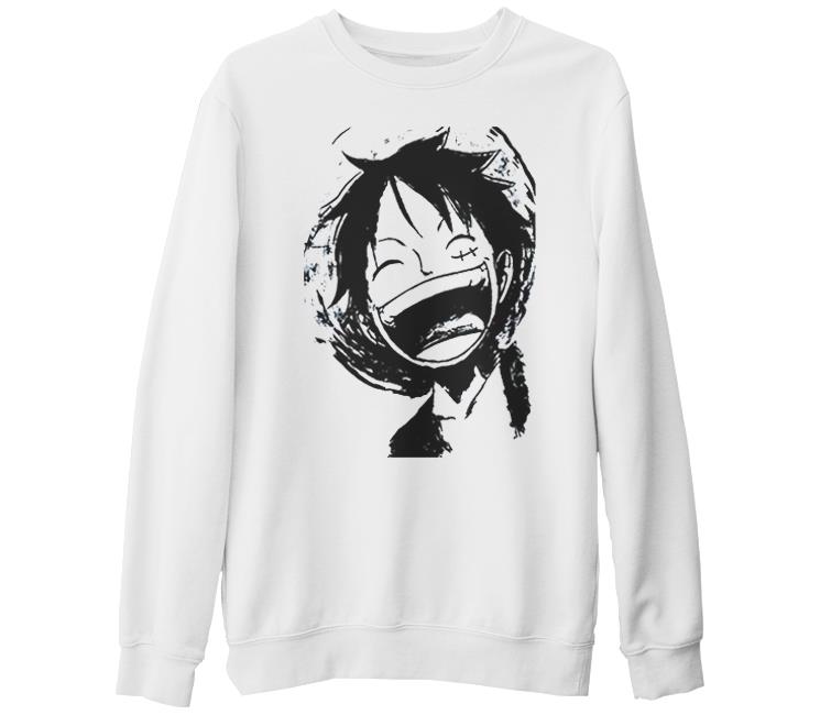 One Piece - Luffy Laugh Beyaz Kalın Sweatshirt