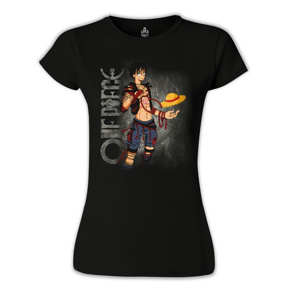 One Piece - Luffy Siyah Kadın Tshirt