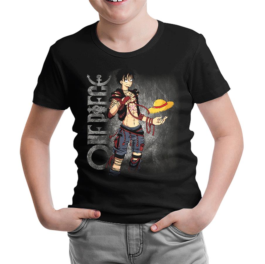 One Piece - Luffy Black Kids Tshirt
