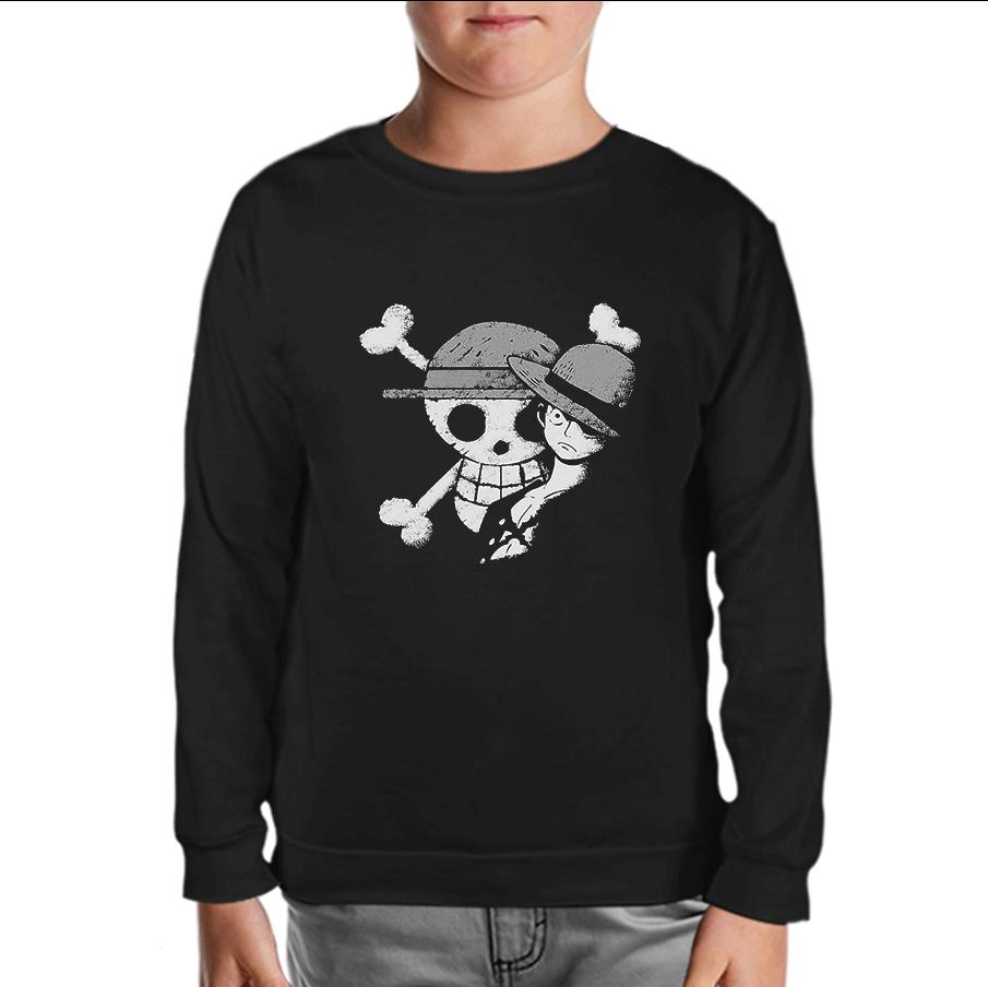 One Piece - Luffy Straw Hat 4 Black Kids Sweatshirt