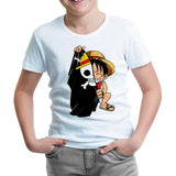 One Piece Luffy with a Half Flag White Kids Tshirt