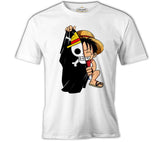 One Piece Luffy with a Half Flag White Men's Tshirt