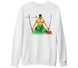 One Piece - Roronoa Zoro Sword Beyaz Kalın Sweatshirt