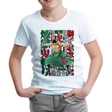 One Piece Roronoa Zoro with a Swords in the Mouth White Kids Tshirt