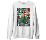 One Piece Roronoa Zoro with a Swords in the Mouth Beyaz Erkek Kalın Sweatshirt