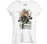 One Piece Roronoa Zoro with Three Swords Beyaz Kadın Tshirt