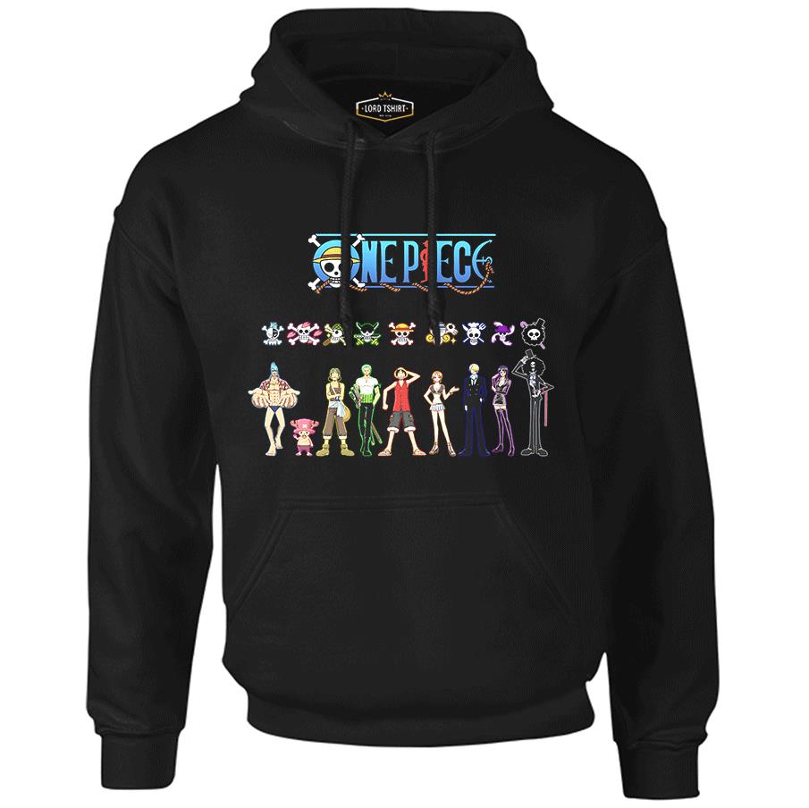 One Piece Siyah Erkek Fermuarsız Kapşonlu