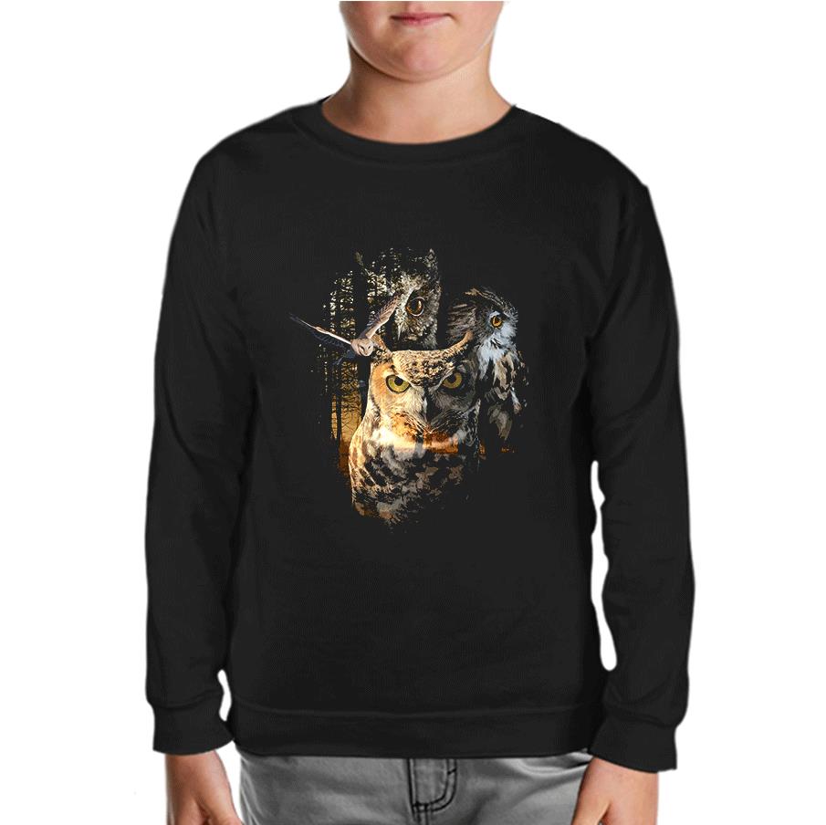 Owls at Night Siyah Çocuk Sweatshirt