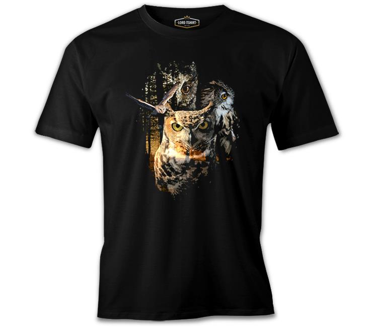 Owls at Night Siyah Erkek Tshirt