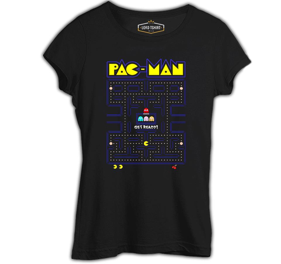 Pac-Man - Get Ready Siyah Kadın Tshirt